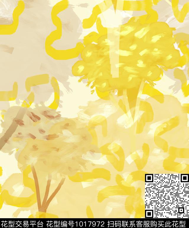 抽象花卉水墨风数码印花华亿平台下载（图片编号: 1017972） - 瓦栏（Walan）