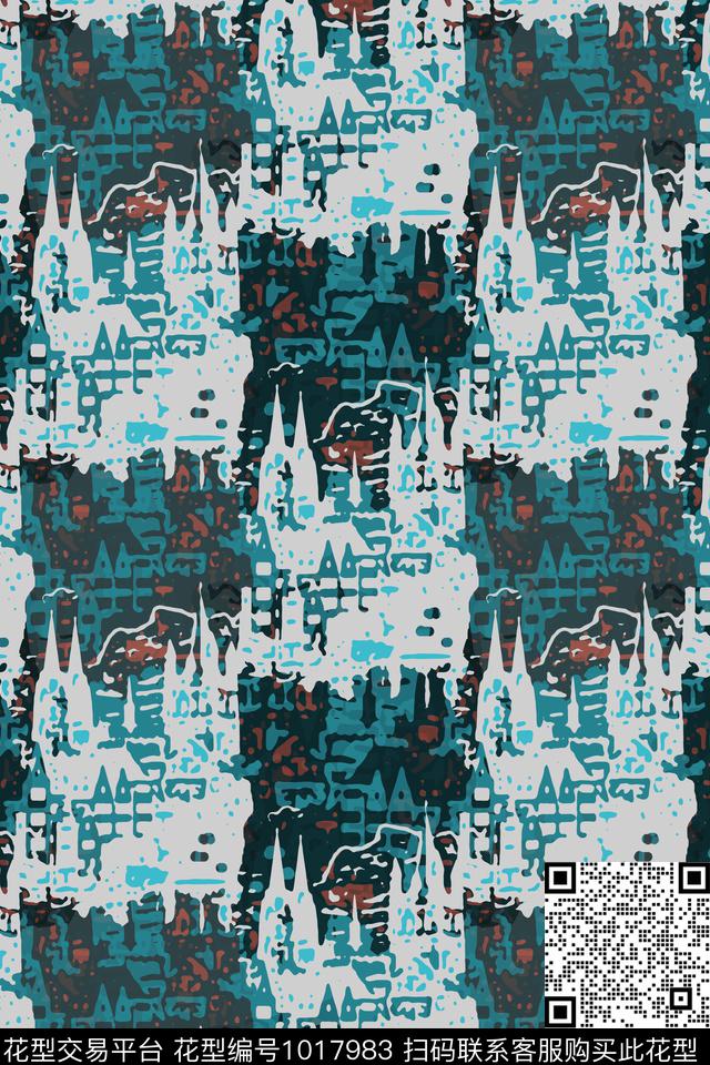 秋冬华亿平台抽象径庭迷彩数码印花华亿平台下载（图片编号: 1017983） - 瓦栏（Walan）