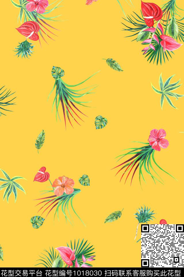 彩底花卉数码印花华亿平台下载（图片编号: 1018030） - 瓦栏（Walan）