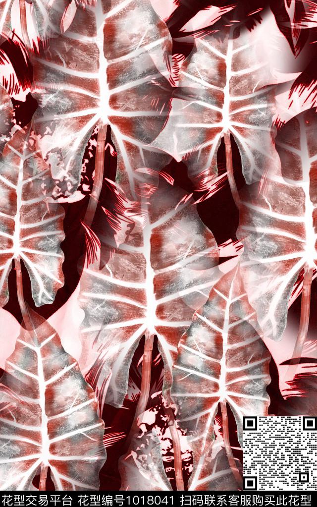 花卉笔触绿植树叶数码印花华亿平台下载（图片编号: 1018041） - 瓦栏（Walan）