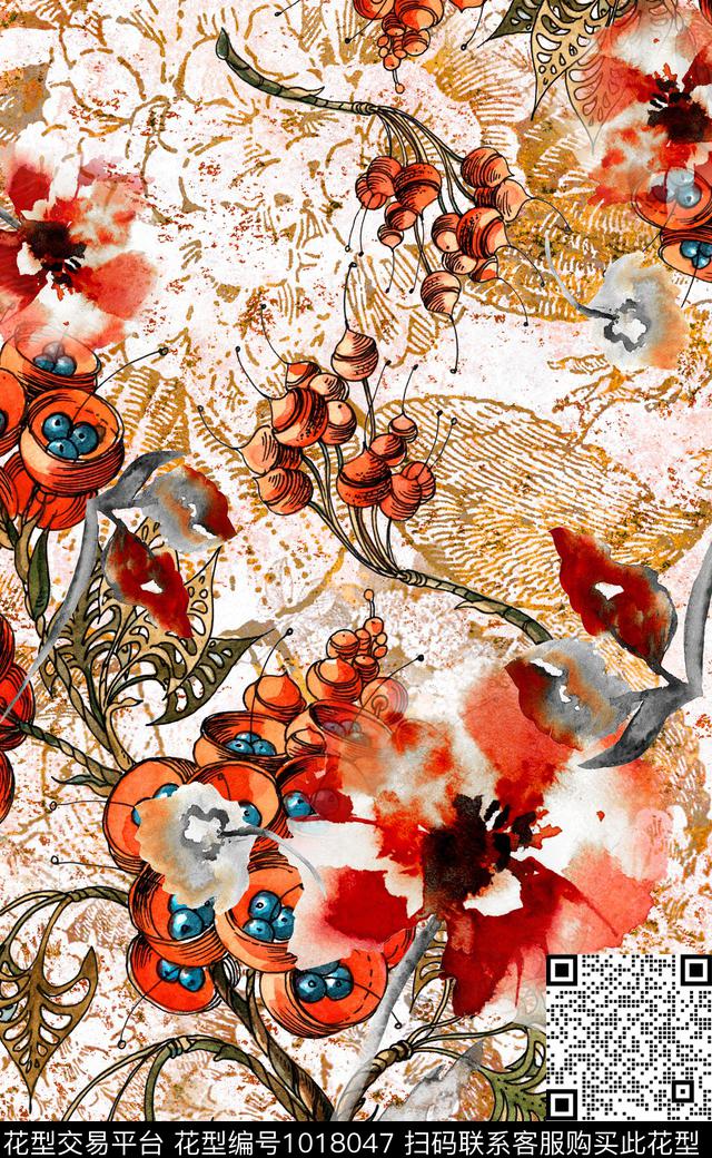 线条肌理定位花数码印花华亿平台下载（图片编号: 1018047） - 瓦栏（Walan）