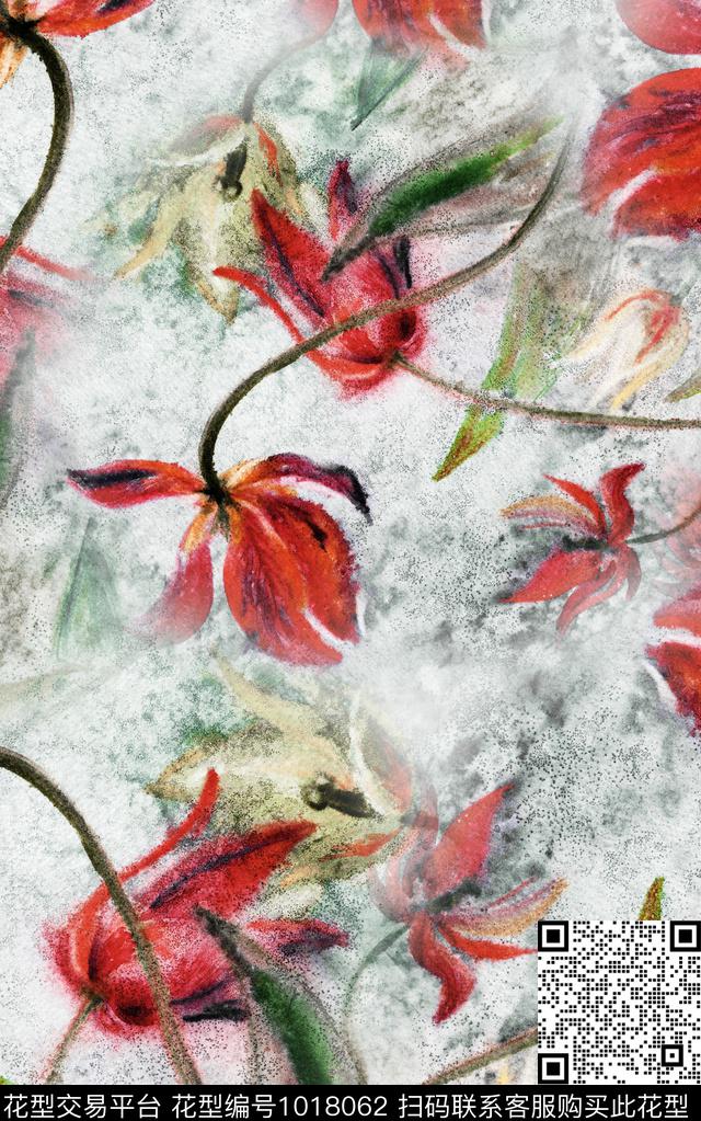 肌理花卉笔触数码印花华亿平台下载（图片编号: 1018062） - 瓦栏（Walan）