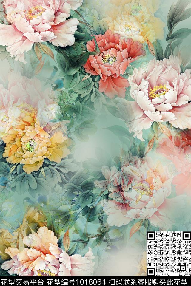 中国风花卉数码华亿平台数码印花华亿平台下载（图片编号: 1018064） - 瓦栏（Walan）