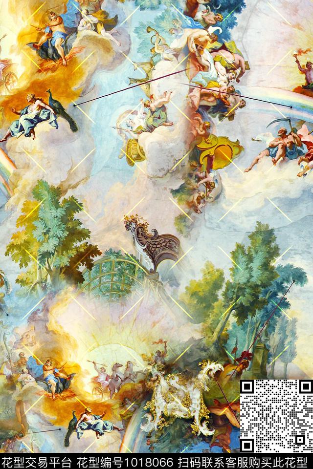 壁画女装洛可可风格数码印花华亿平台下载（图片编号: 1018066） - 瓦栏（Walan）