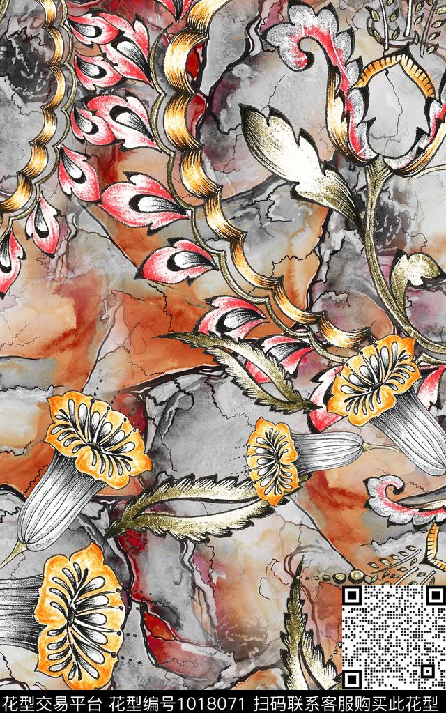 民族风线条佩斯利数码印花华亿平台下载（图片编号: 1018071） - 瓦栏（Walan）