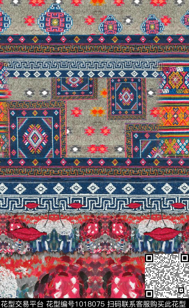 几何定位民族风定位花数码印花华亿平台下载（图片编号: 1018075） - 瓦栏（Walan）