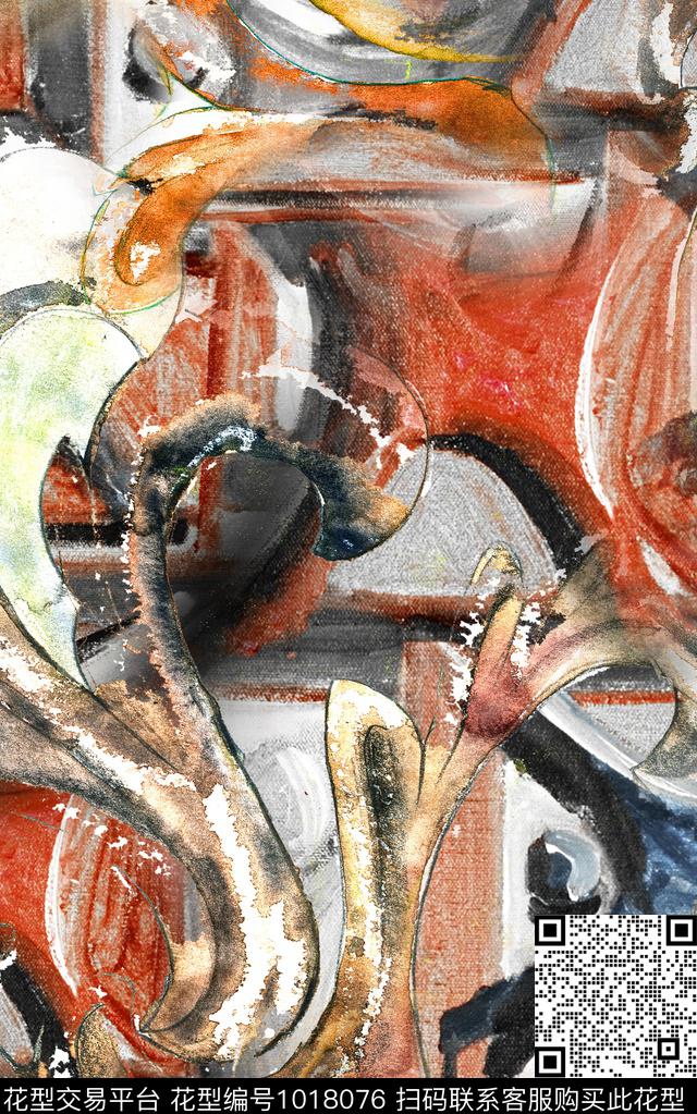 民族风线条佩斯利数码印花华亿平台下载（图片编号: 1018076） - 瓦栏（Walan）