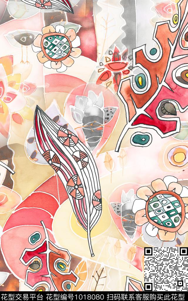 民族风线条佩斯利数码印花华亿平台下载（图片编号: 1018080） - 瓦栏（Walan）