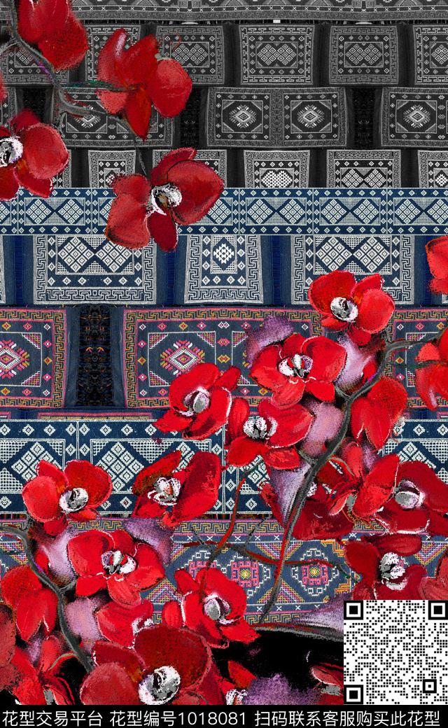 几何定位民族风定位花数码印花华亿平台下载（图片编号: 1018081） - 瓦栏（Walan）