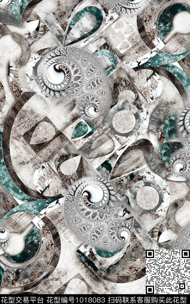 数码华亿平台抽象复古数码印花华亿平台下载（图片编号: 1018083） - 瓦栏（Walan）