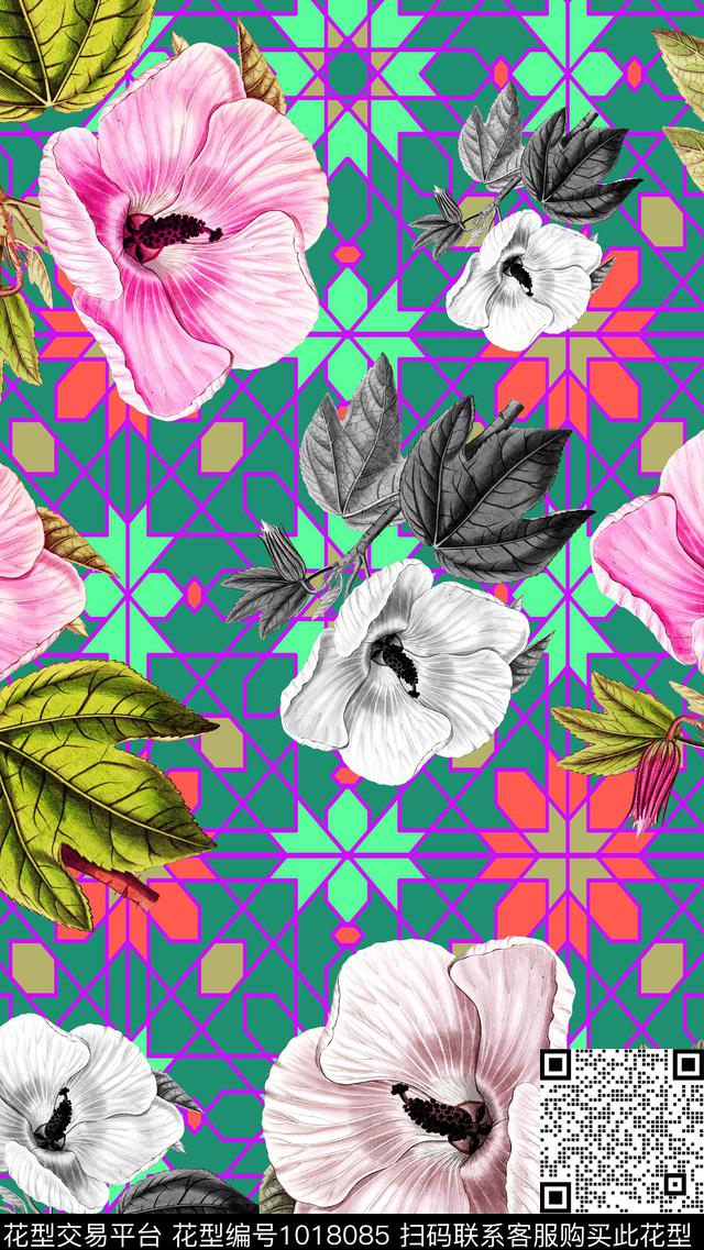 数码华亿平台线条花卉数码印花华亿平台下载（图片编号: 1018085） - 瓦栏（Walan）