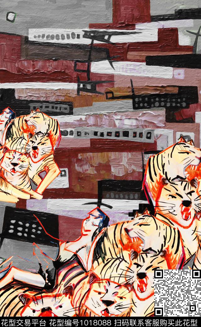 几何定位定位花老虎数码印花华亿平台下载（图片编号: 1018088） - 瓦栏（Walan）