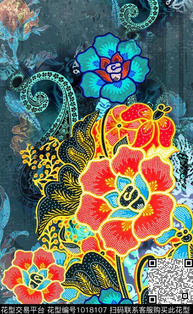 民族风定位花花卉数码印花华亿平台下载（图片编号: 1018107） - 瓦栏（Walan）