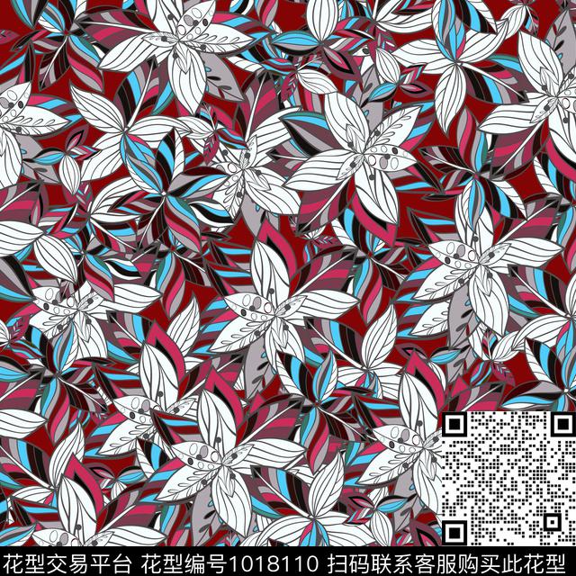 数码华亿平台花卉大牌风数码印花华亿平台下载（图片编号: 1018110） - 瓦栏（Walan）