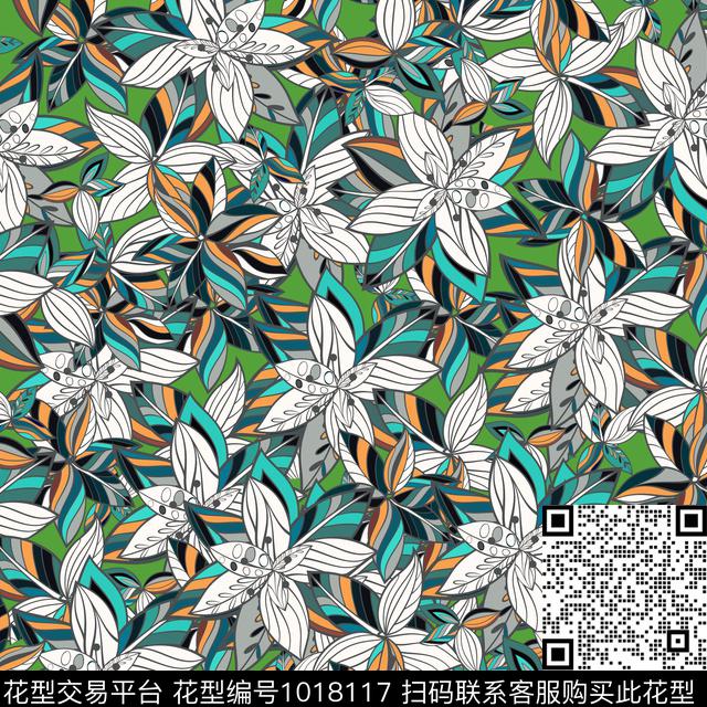 数码华亿平台花卉大牌风数码印花华亿平台下载（图片编号: 1018117） - 瓦栏（Walan）