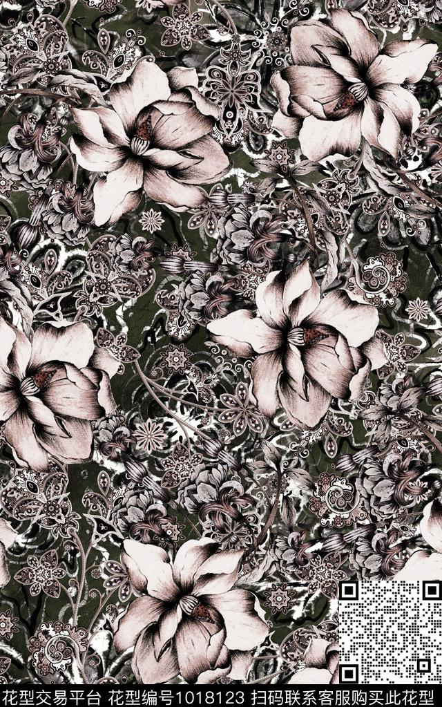 数码华亿平台抽象复古数码印花华亿平台下载（图片编号: 1018123） - 瓦栏（Walan）