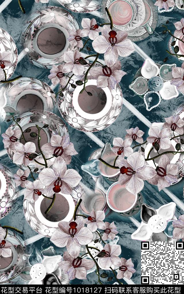 数码华亿平台抽象复古数码印花华亿平台下载（图片编号: 1018127） - 瓦栏（Walan）