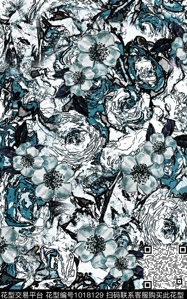 数码华亿平台抽象复古数码印花华亿平台下载（图片编号: 1018129） - 瓦栏（Walan）