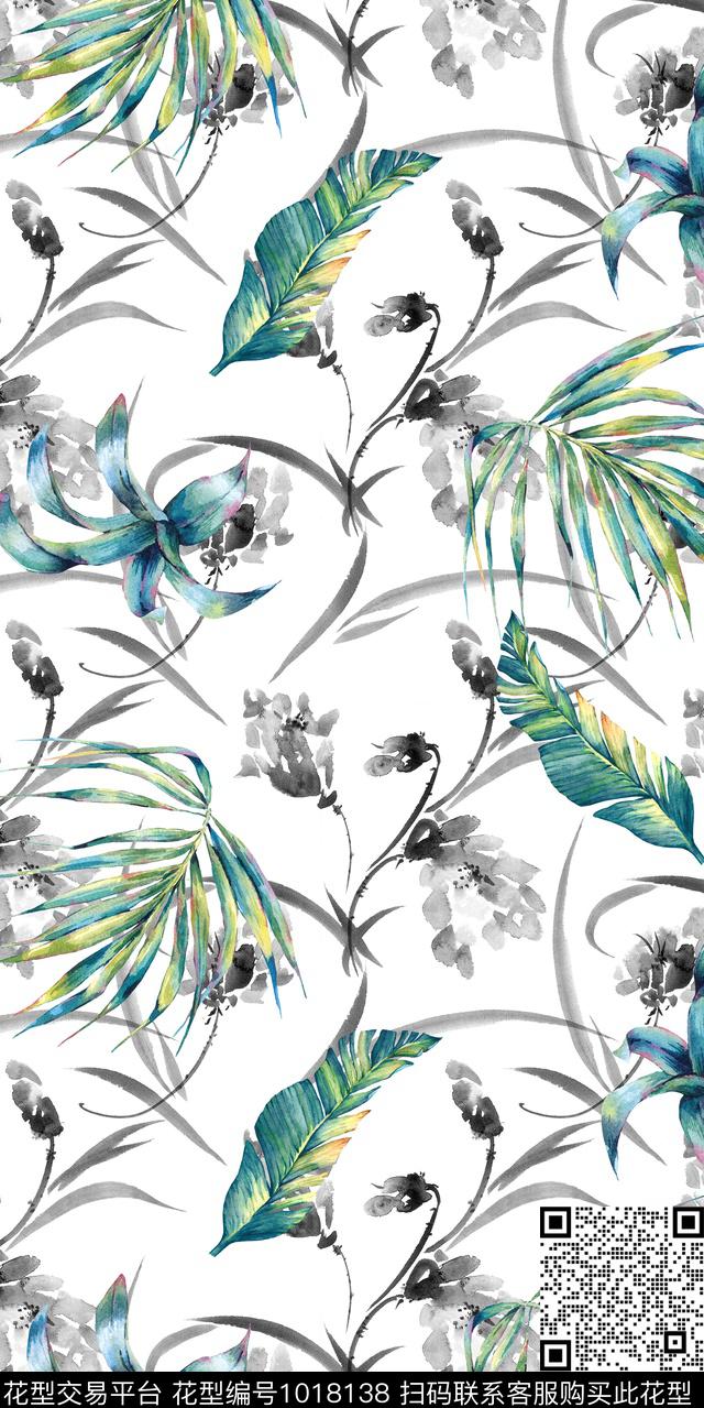 淑女大花水彩花卉数码印花华亿平台下载（图片编号: 1018138） - 瓦栏（Walan）