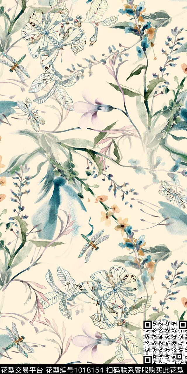 淑女大花水彩花卉数码印花华亿平台下载（图片编号: 1018154） - 瓦栏（Walan）