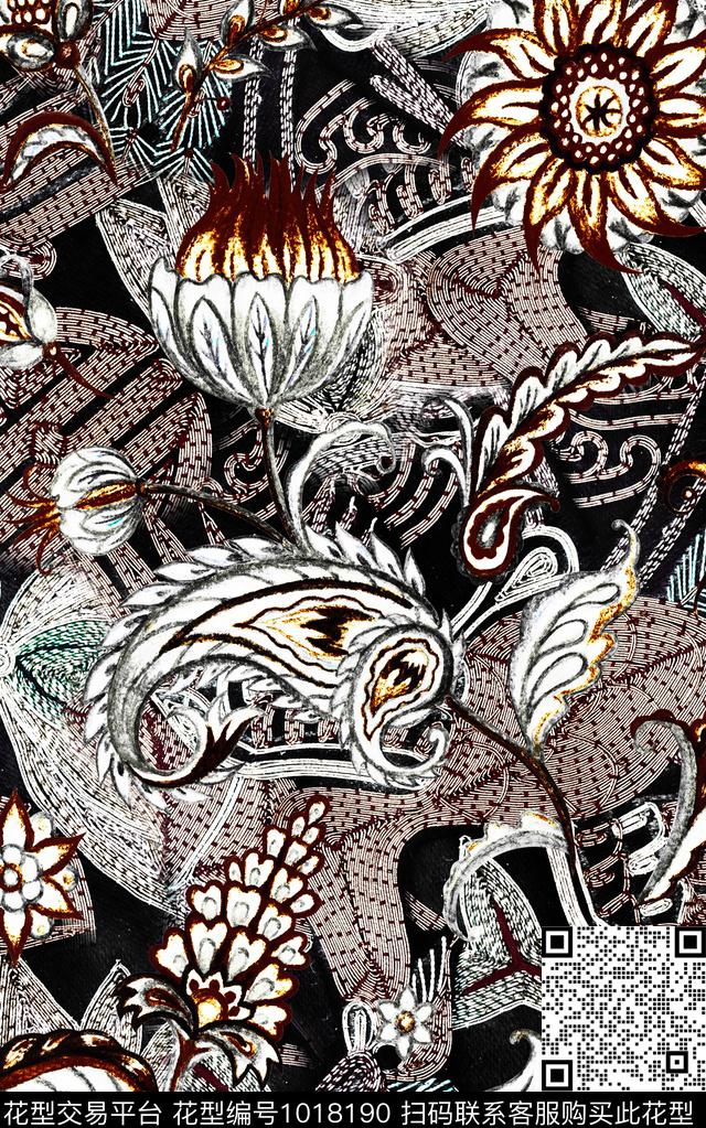 数码华亿平台民族风抽象数码印花华亿平台下载（图片编号: 1018190） - 瓦栏（Walan）