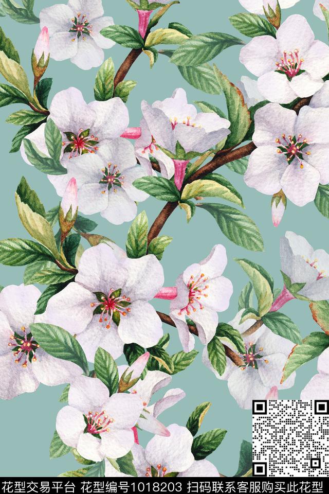 手绘花卉花卉仿真花数码印花华亿平台下载（图片编号: 1018203） - 瓦栏（Walan）