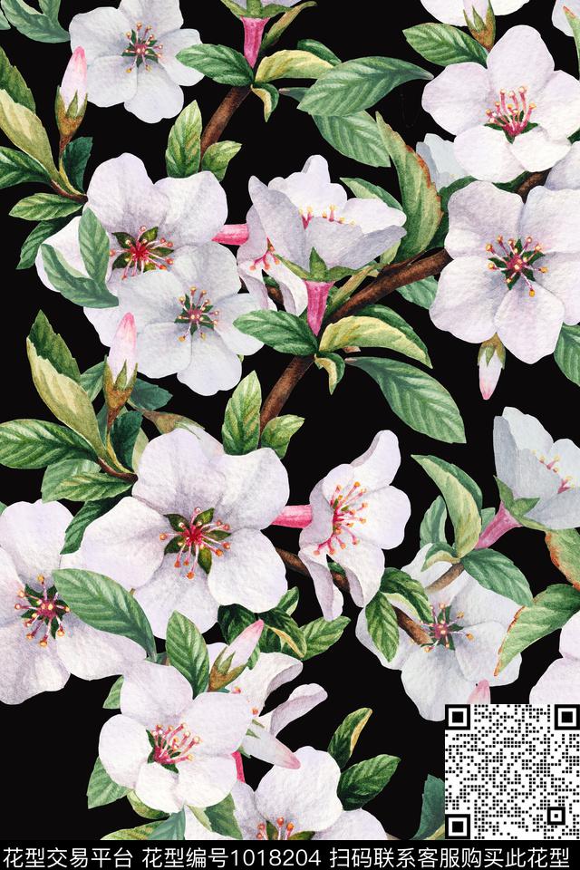 田园手绘花卉花卉数码印花华亿平台下载（图片编号: 1018204） - 瓦栏（Walan）