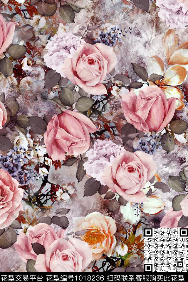 数码华亿平台手绘花卉花卉数码印花华亿平台下载（图片编号: 1018236） - 瓦栏（Walan）