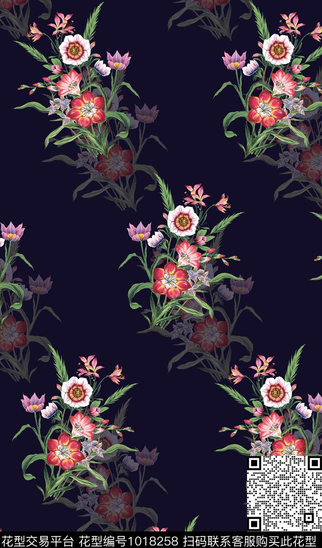 田园花卉手绘花卉数码印花华亿平台下载（图片编号: 1018258） - 瓦栏（Walan）
