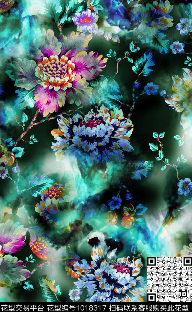 数码华亿平台秋冬华亿平台花卉数码印花华亿平台下载（图片编号: 1018317） - 瓦栏（Walan）