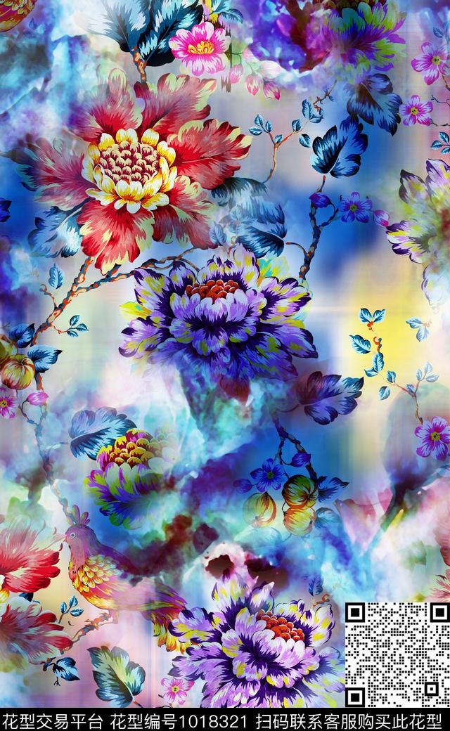 数码华亿平台秋冬华亿平台花卉数码印花华亿平台下载（图片编号: 1018321） - 瓦栏（Walan）