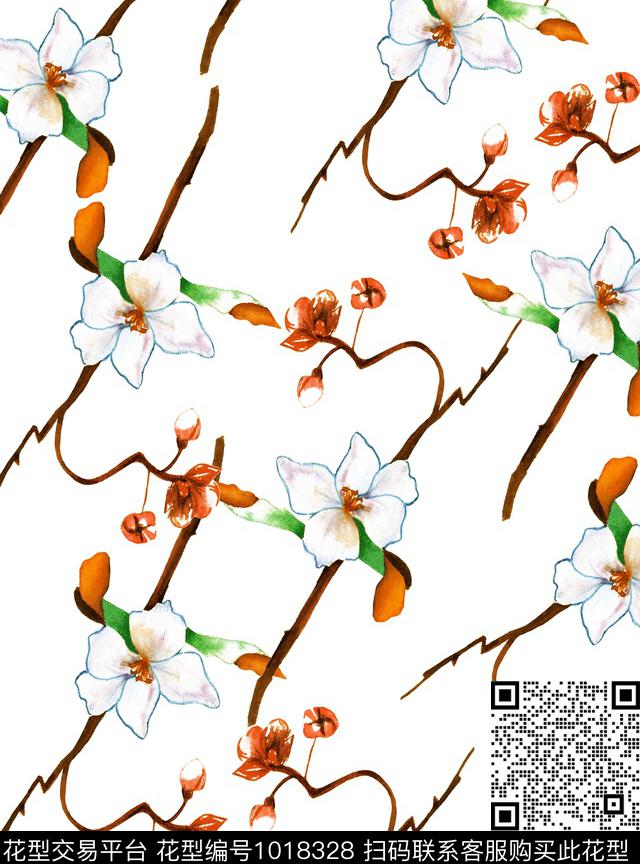 数码华亿平台花卉清爽底花卉数码印花华亿平台下载（图片编号: 1018328） - 瓦栏（Walan）