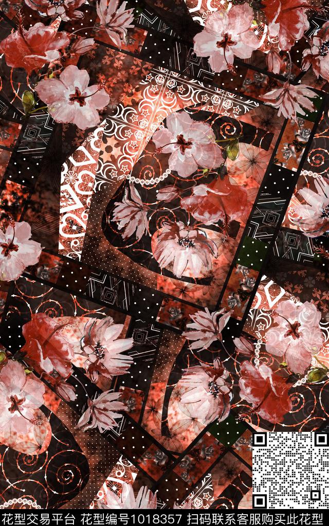 数码华亿平台抽象复古数码印花华亿平台下载（图片编号: 1018357） - 瓦栏（Walan）