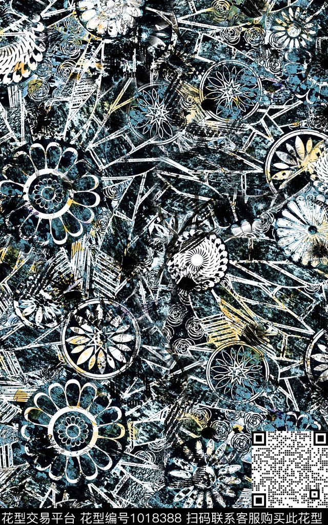 数码华亿平台抽象复古数码印花华亿平台下载（图片编号: 1018388） - 瓦栏（Walan）