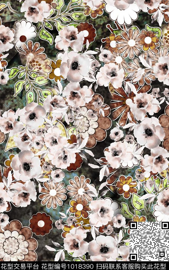 数码华亿平台抽象复古数码印花华亿平台下载（图片编号: 1018390） - 瓦栏（Walan）