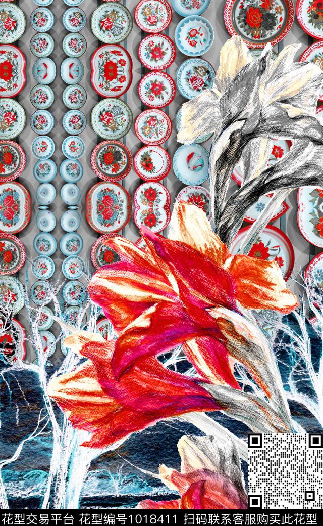 大花民族风定位花数码印花华亿平台下载（图片编号: 1018411） - 瓦栏（Walan）