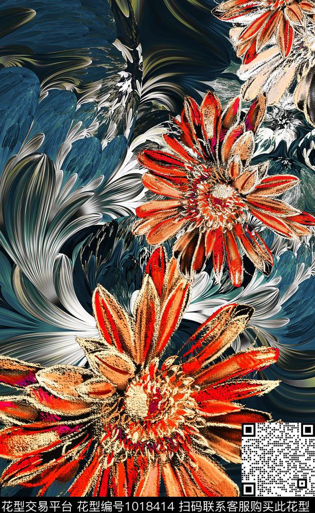 大花定位花女装定位花数码印花华亿平台下载（图片编号: 1018414） - 瓦栏（Walan）