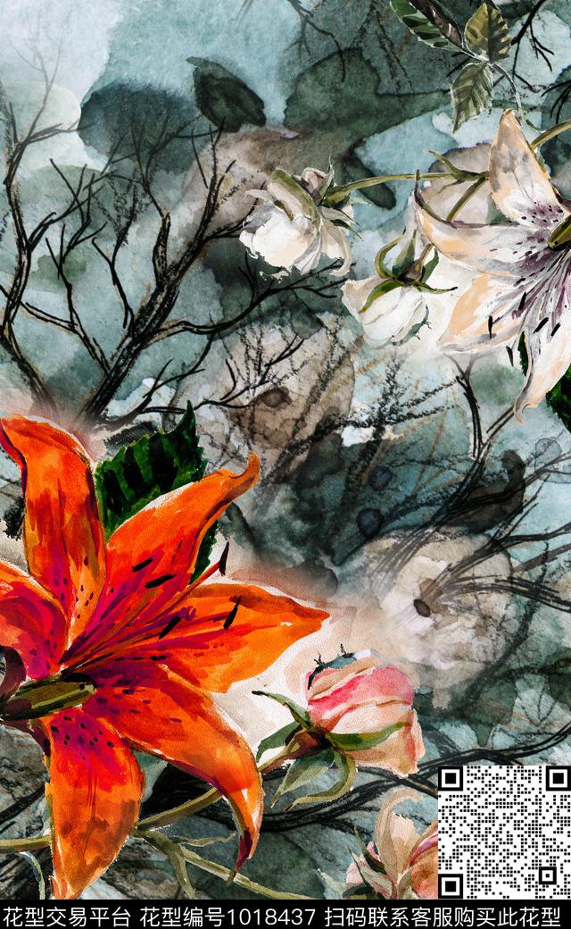 大花肌理定位花数码印花华亿平台下载（图片编号: 1018437） - 瓦栏（Walan）