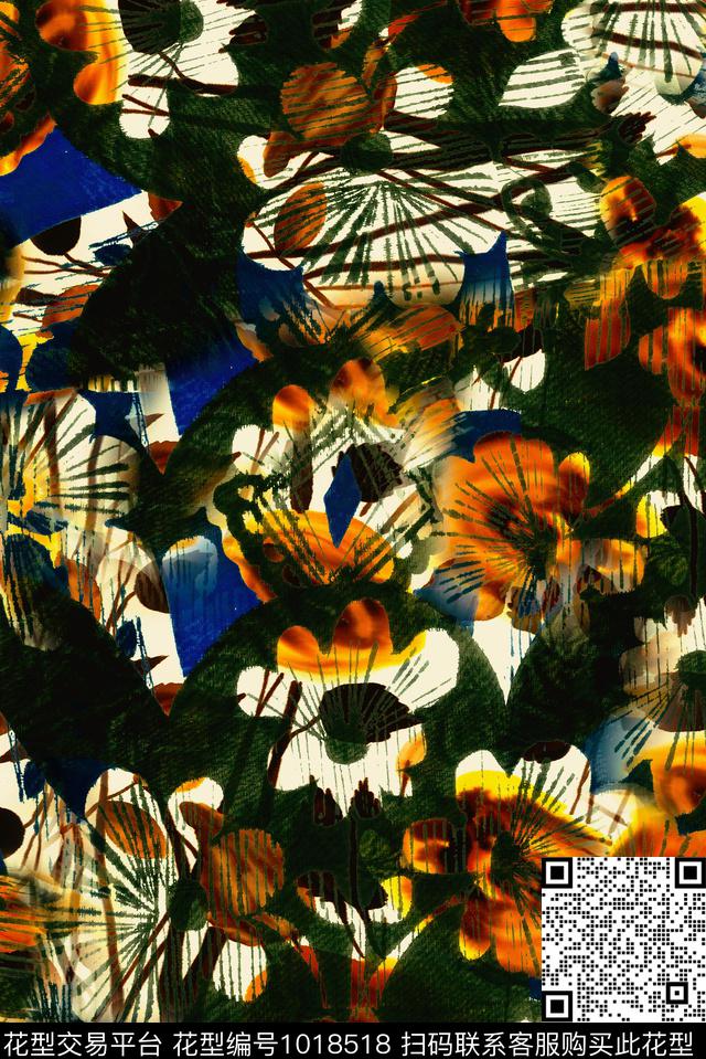 雪纺玫瑰花清爽底花卉数码印花华亿平台下载（图片编号: 1018518） - 瓦栏（Walan）