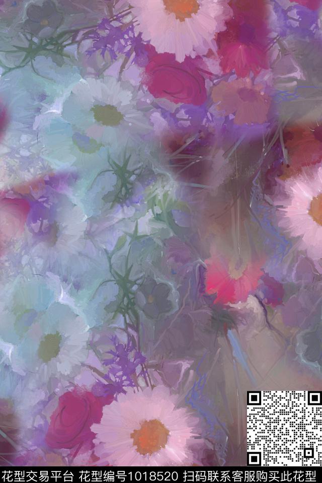 定位花花卉水墨风数码印花华亿平台下载（图片编号: 1018520） - 瓦栏（Walan）
