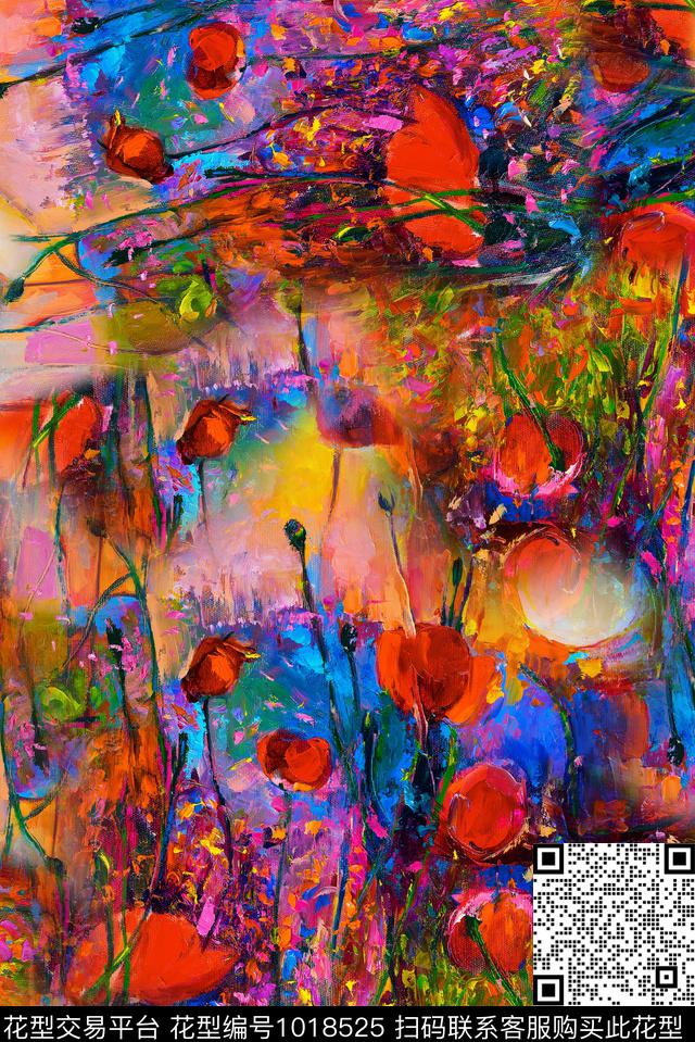 数码华亿平台花卉水墨风数码印花华亿平台下载（图片编号: 1018525） - 瓦栏（Walan）