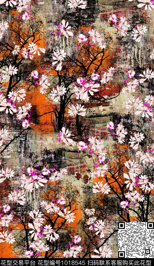 定位花花卉水墨风数码印花华亿平台下载（图片编号: 1018545） - 瓦栏（Walan）