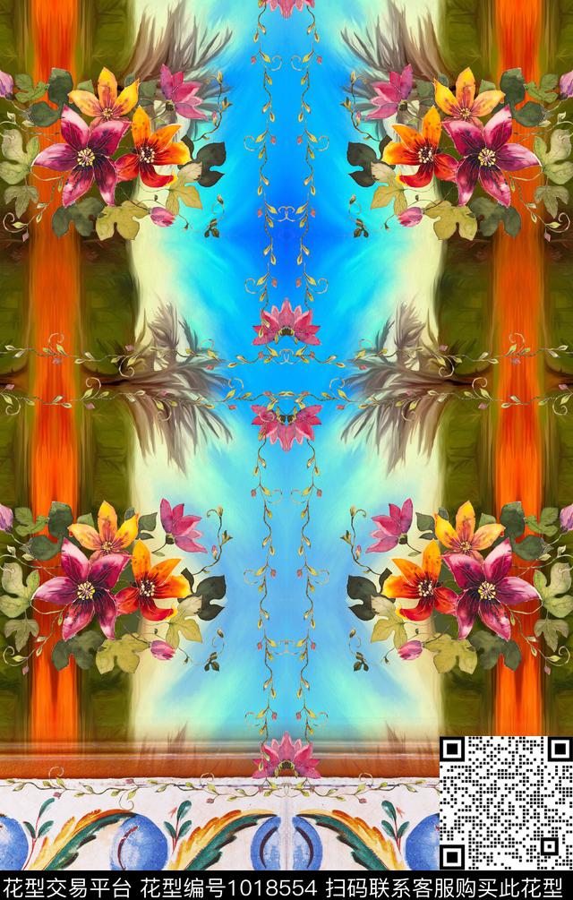 定位花花卉水墨风数码印花华亿平台下载（图片编号: 1018554） - 瓦栏（Walan）