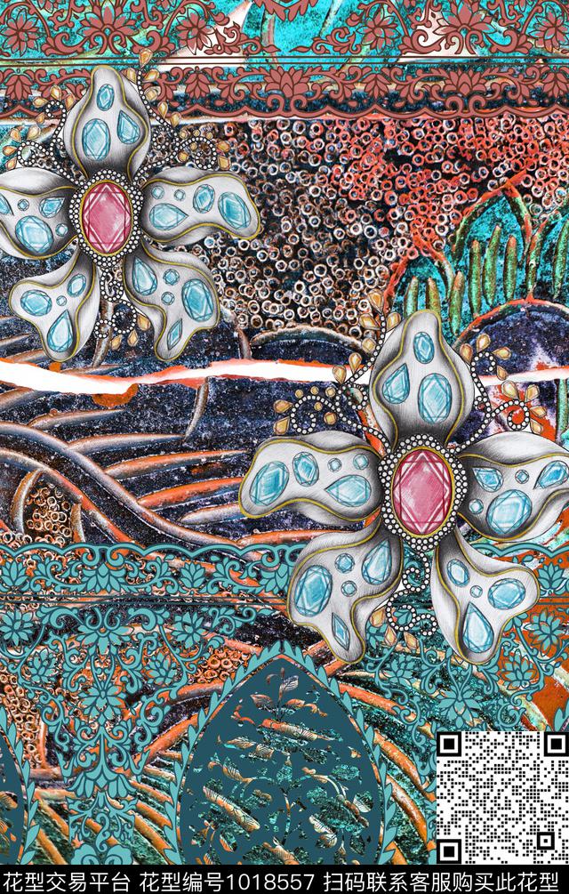 民族风波西米亚定位花数码印花华亿平台下载（图片编号: 1018557） - 瓦栏（Walan）