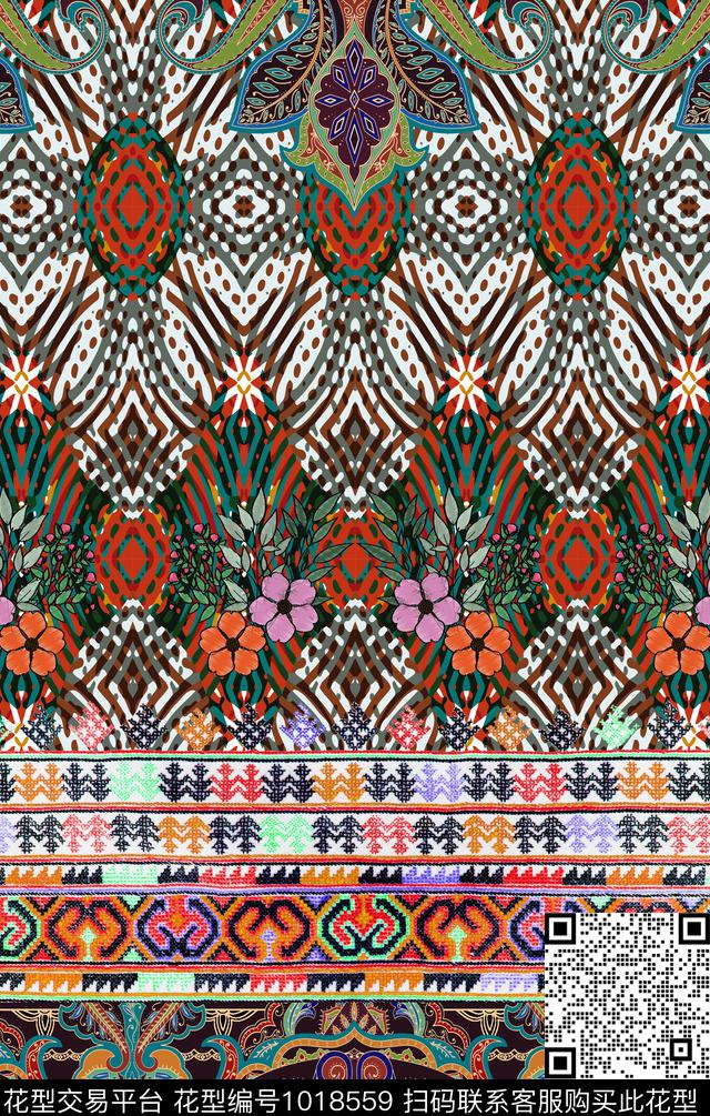 民族风波西米亚定位花数码印花华亿平台下载（图片编号: 1018559） - 瓦栏（Walan）