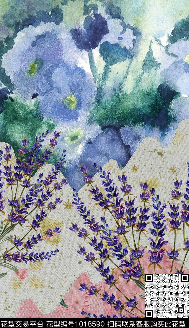 定位花花卉水墨风数码印花华亿平台下载（图片编号: 1018590） - 瓦栏（Walan）