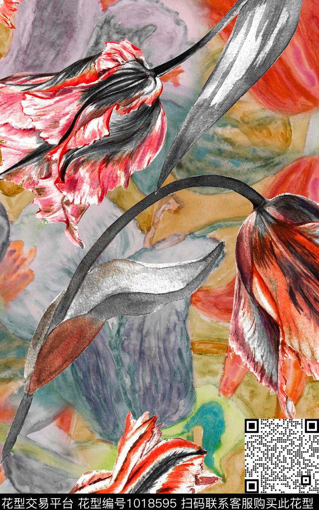 肌理水彩花卉花卉数码印花华亿平台下载（图片编号: 1018595） - 瓦栏（Walan）