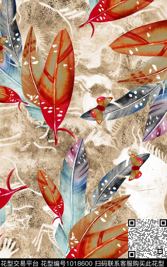民族风肌理羽毛数码印花华亿平台下载（图片编号: 1018600） - 瓦栏（Walan）