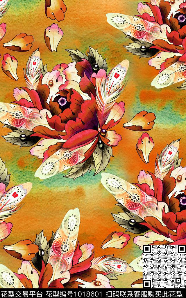 数码华亿平台肌理水彩花卉数码印花华亿平台下载（图片编号: 1018601） - 瓦栏（Walan）
