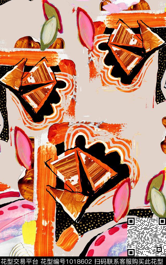 肌理笔触几何数码印花华亿平台下载（图片编号: 1018602） - 瓦栏（Walan）